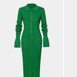 Elegant Green Long Sleeve Dress